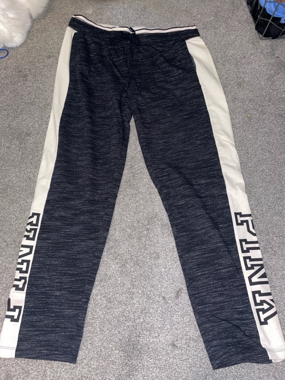 PINK Victoria's Secret Black Heather Joggers with White Side Stripe